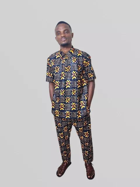 Ensemble Pantalon Chemise Ethnique en Tissu Africain Homme Coloré et  Elégant 