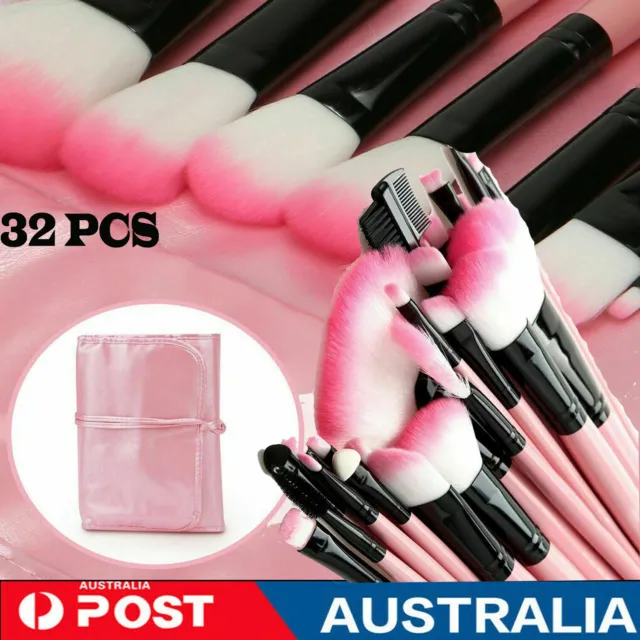 32Pcs Makeup Brush Set Eyeshadow Powder Makeup Cosmetic Tool Kit Leather Case AU