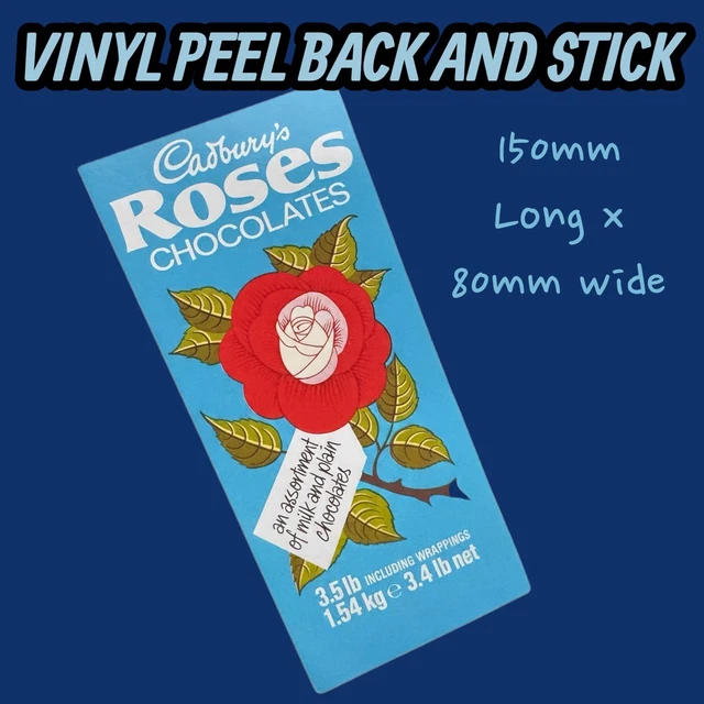 CADBURY’S ROSES CHOCOLATES Vintage Vinyl Sticker Retro Sweet Wrapper ...