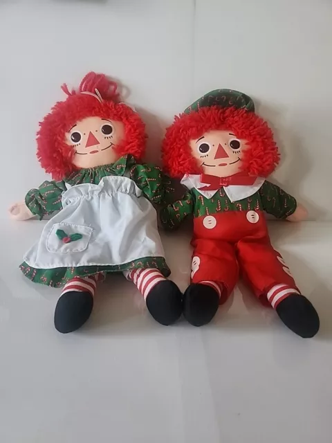 Playskool 1990 Raggedy Ann & Andy Holiday Christmas Edition 12" Dolls Preowned
