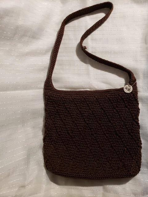 The Sak Brown Crochet Crossbody Shoulder Bag Purse - 10" x 12"