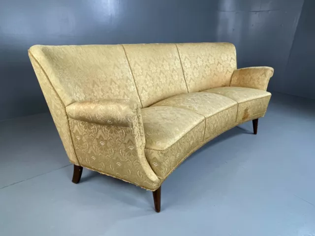 EB4623 Danish Mid Century Gold Fabric Curved Three Seat Sofa Retro, Vintage M3SS