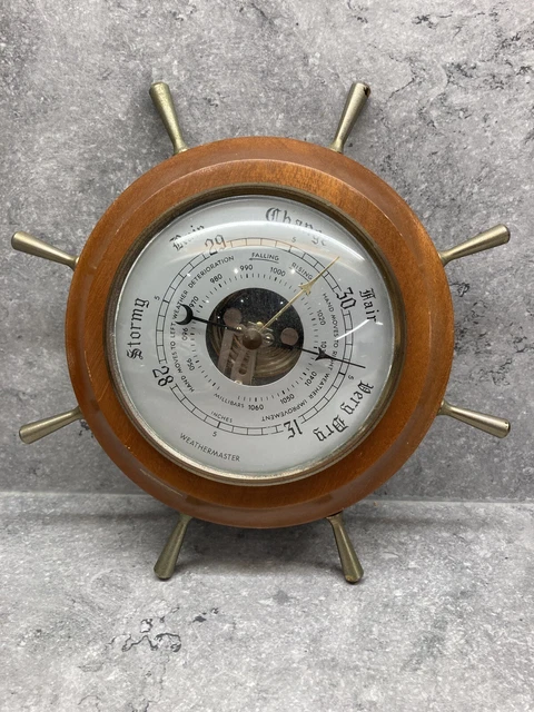 Barometer Weather Ship VINTAGE MID CENTURY Barometer Weather master Ships Wheel £21.99 ...