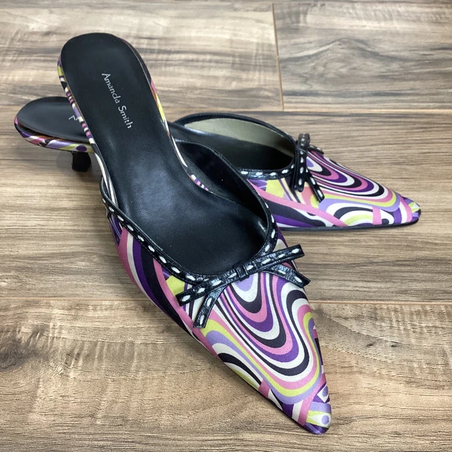 Amanda Smith Retro Psychedelic "Margarita" Kitten Heel Mules - Size 7.5M