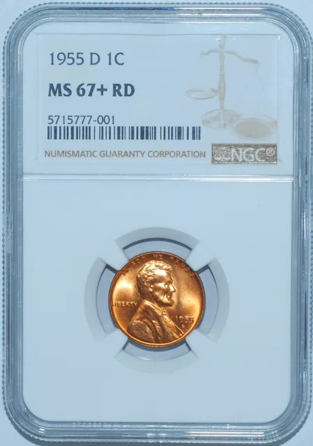 1955 D NGC MS67+RD Red Lincoln Wheat Cent Tied For Finest Registry