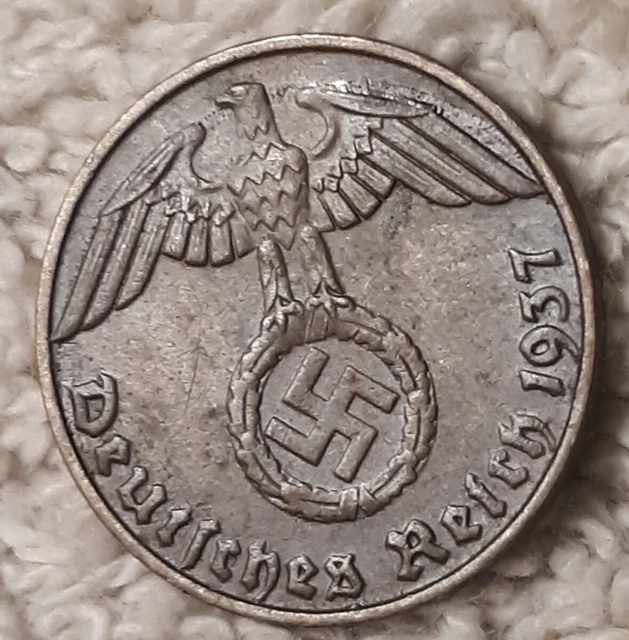 1937 E ,  1 Reichspfennig Penny ~ Germany ~ ☆  Heavily Circulated ☆ With FLAWS 2