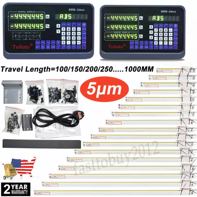 TOAUTO Digital Readout 2/3 Axis DRO w/ Linear Scale 5μm Glass Encoder for CNC,US 2