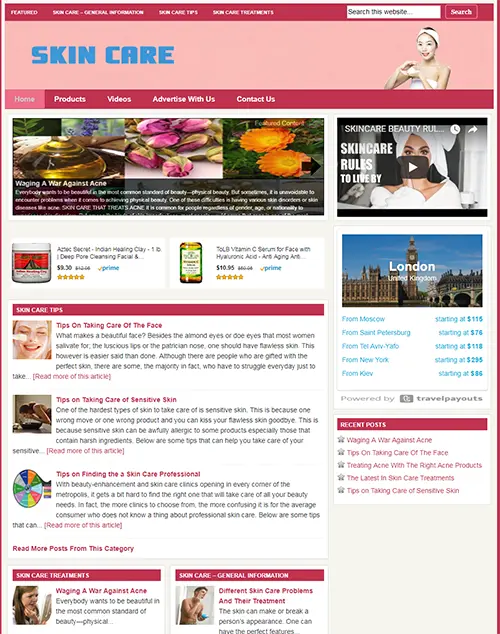 SKIN CARE - Responsive Niche Website Business For Sale - Free Installation