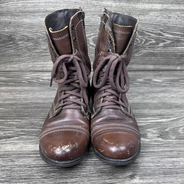 Steve Madden Troopa Women's Brown Leather Zip & Lace Up Combat Boot Size 8