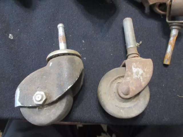 2 Vintage Casters Old  Iron Rubber Wheels  1.5" wheels
