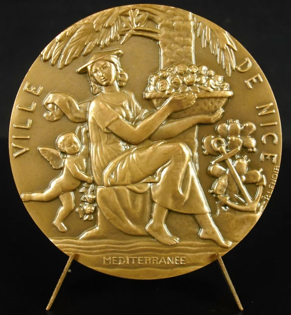 Médaillon Ville De Nice Méditerranée - Comité Des Fêtes Par Lenoir - Bronze - XXème Siècle