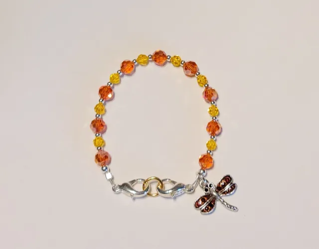 Orange & Yellow Round Crystal Glass Beads Medical Alert ID Replacement Bracelet