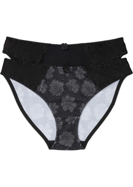 Nuova confezione da 2 slip taglia 40/42 nera grigio ardesia biancheria intima mutandine perizoma mutandine