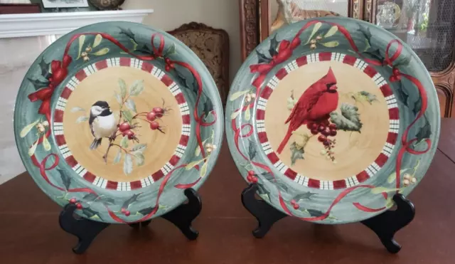 2 Lenox Winter Greetings Everyday Cardinal & Chickadee  10 3/4" Dinner Plates