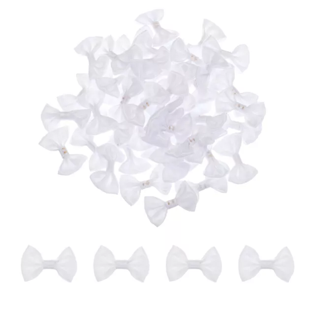 100pcs White Bow Ties 1.5"x1" Mini Bowknot for Crafting Little Satin Bows Bulk