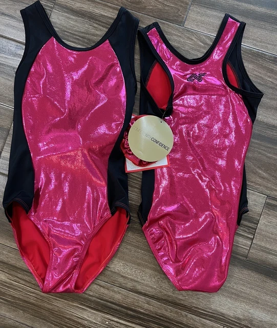 ALPHA FACTOR GYMNASTICS Leotard Pink Black Racer Back Adult Large New