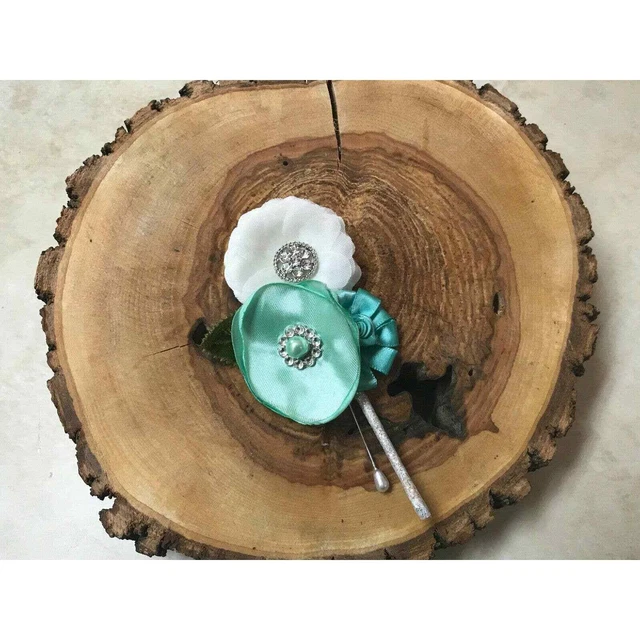 Men's Boutonniere Flowers Groomsmen Best Man Prom Formal Blue Antique Whit