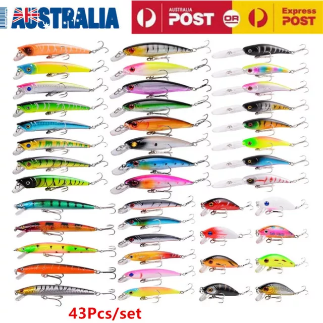 43PCS Fishing Lures Kit Fishing Murray Cod Freshwater Bream Minnow Baits Lures