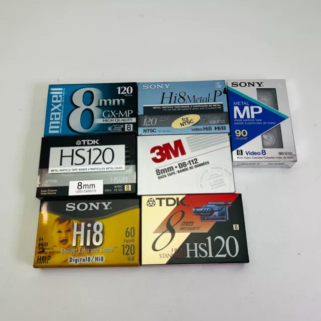 Mixed Lot of 8mm Video Cassette Blank Tapes Sony TDK Maxell 3M Sealed