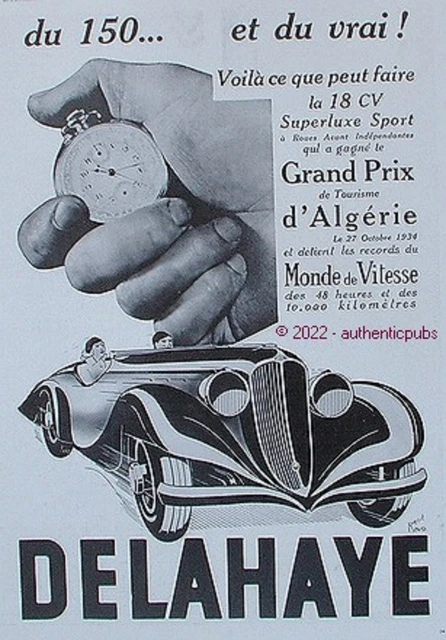 Publicite Delahaye Super Luxe Sport Grand Prix D'algerie Signe Rene Ravo De 1935