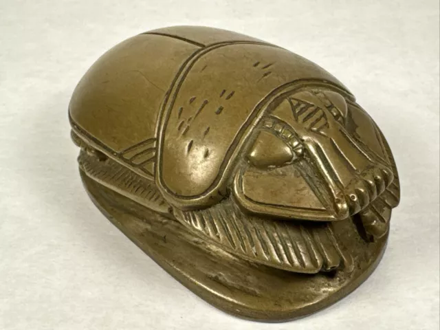 Egyptian Brass Scarab with Hieroglyphics Sculpture Paperweight