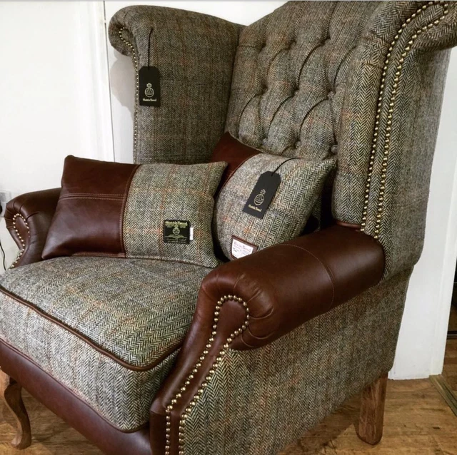 LEATHER & HARRIS Tweed Chesterfield Wingback Armchair £795.00 - PicClick UK