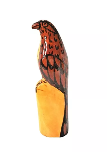 Hawk / Falcon Figurine Hand Carved Painted Wood Folk Art 6”