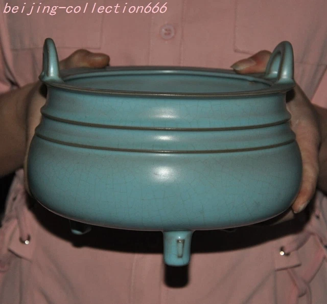 6.8'' Song dynasty Ru porcelain Handle Tripod sacrifice Incense burner Censer