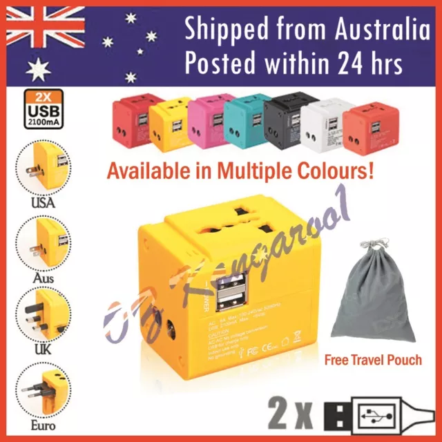 New Universal World Travel Adaptor Dual 2 USB Plug Charger US, UK, AU, EU,NZ
