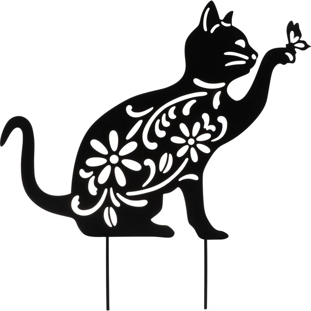 Silhouette Cat Garden Stake Dekorative Hohlkatze Statue Yard Rasen