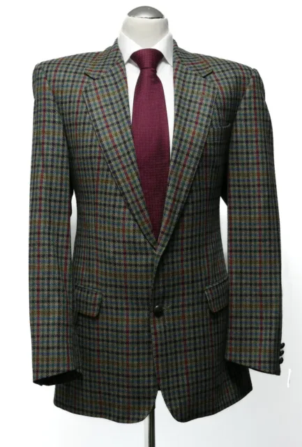 DAKS London Jacket Suit 98 Green Olive Checked Single Row 2-Knopf Wool Mint