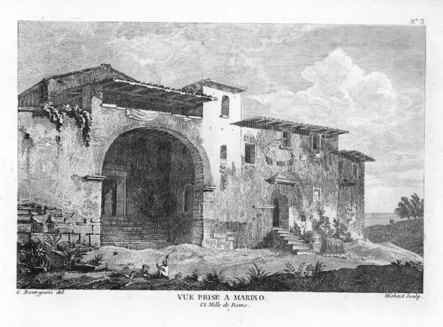 1804 - Marino Lazio incisione stampe Bourgeois acquaforte veduta 83383