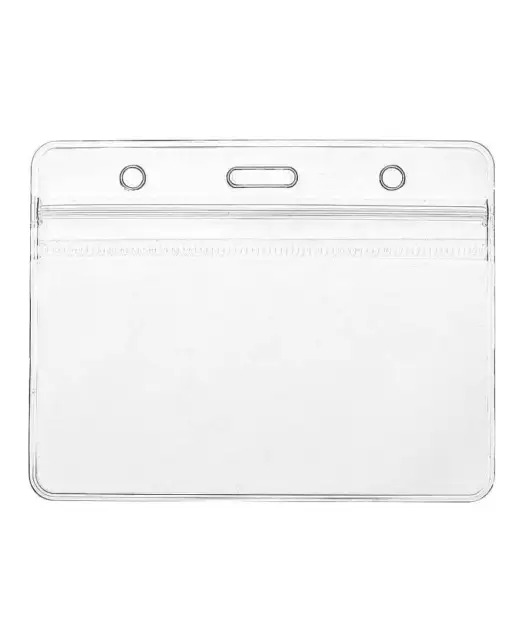 Horizontal Clear ID Badge Card Plastic Pocket Holder Double Sided Pass Pouch UK