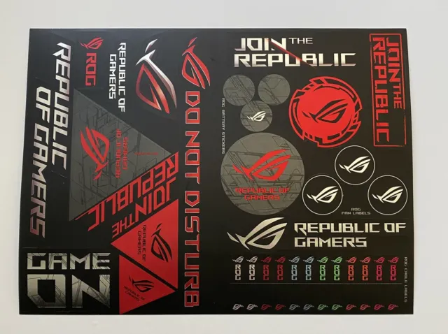 ASUS ROG Republic Of Gamers Decal Sticker Sheet NEW