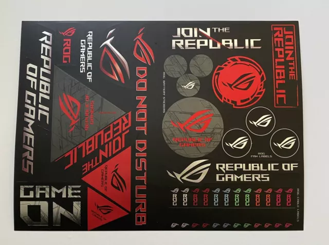 ASUS ROG Republic Of Gamers Decal Sticker Sheet NEW ASUS ROG Republic Of Gamers Decal Sticker Sheet NEW