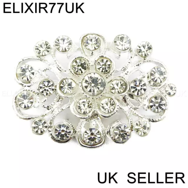 New Small Silver Diamante Crystal Brooch Pins Bouquet Job Lot Wedding Bridal Bow