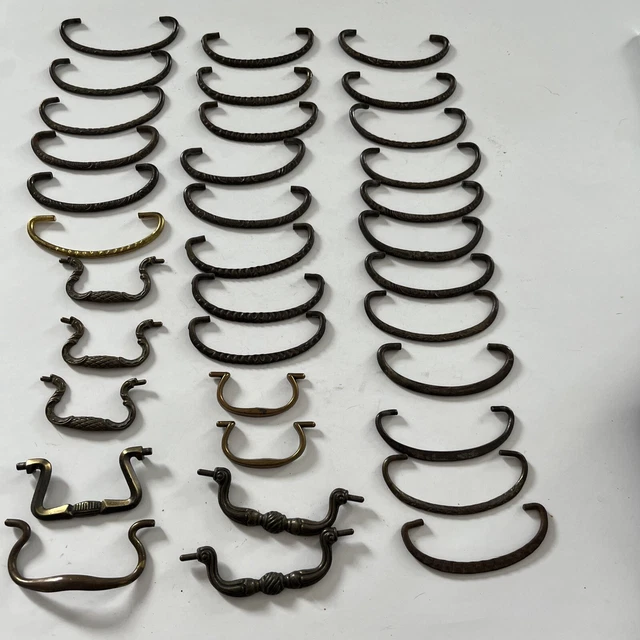 Huge lot 35 Vintage Brass Drawer Pulls Handles spare parts Knobs Drops