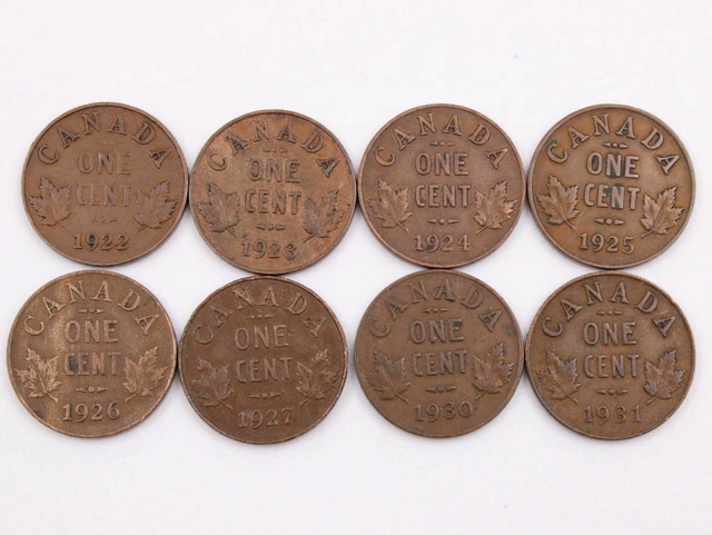Canada key date cents 1922 1923 1924 1925 1926 1927 1930 1931 VG 8-coins  (1)