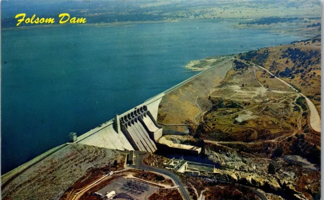 Vintage California CA Postcard Aerial View of Folsom Dam Sacramento