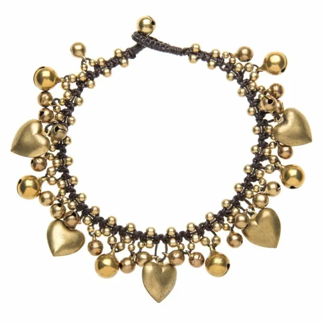 Ankle Bracelet Gold Brass Heart Charm Bead Bell Anklet Payal - 81stgeneration