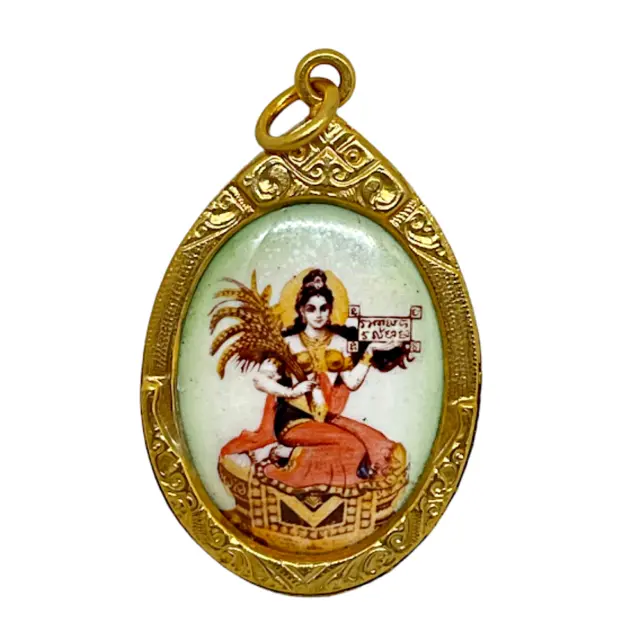 Goddess of Rice Dewi Sri Hindu Amulet Pendant Gold Micron Plated Case #2