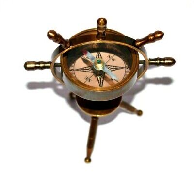 Antique Handmade nautical  brass gimbal compass with tripod stand gift