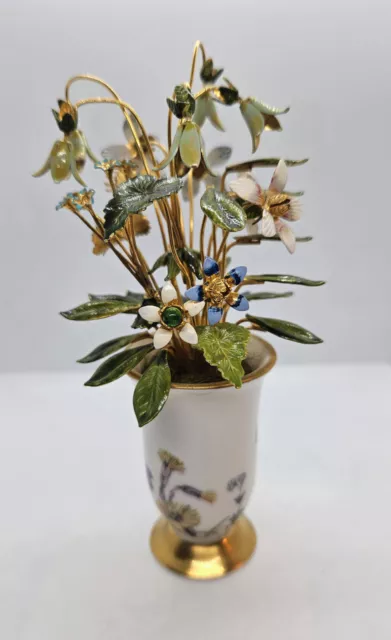 K&A Krautheim Bavaria Germany Porcelain Mini Vase Brass Enamel Flower Bouquet