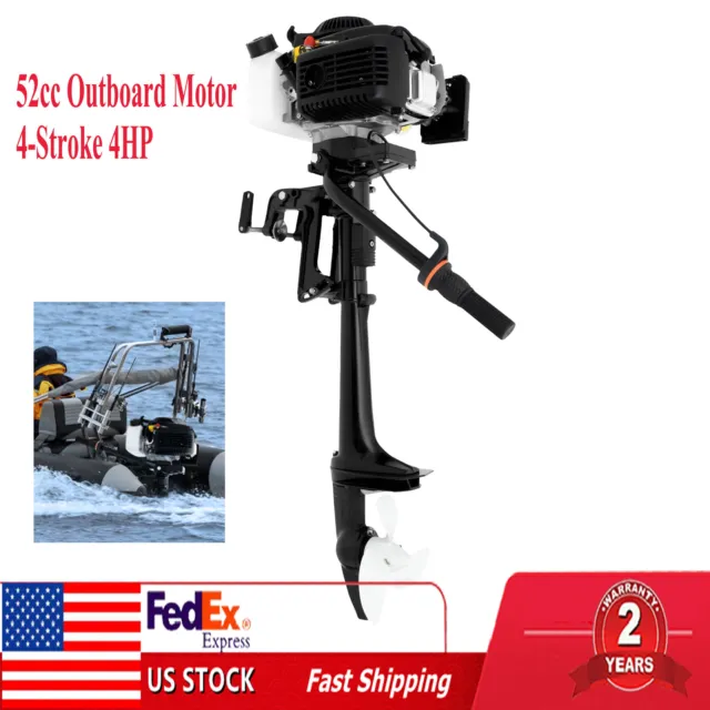 Outboard Motor 4-Stroke 4HP 52cc Boat Engine 40cm Shaft w/Air Cooling CDI System