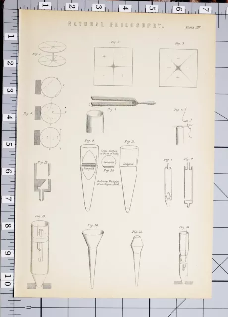 1886 Estampado Natural Filosofía Varios Diagramas Flue-Pipe De Órgano