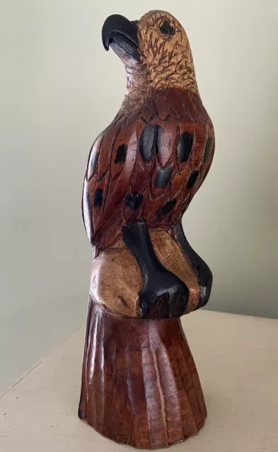 Hand Carved Wooden Eagle Statue Sculpture Figurine 8-1/2”