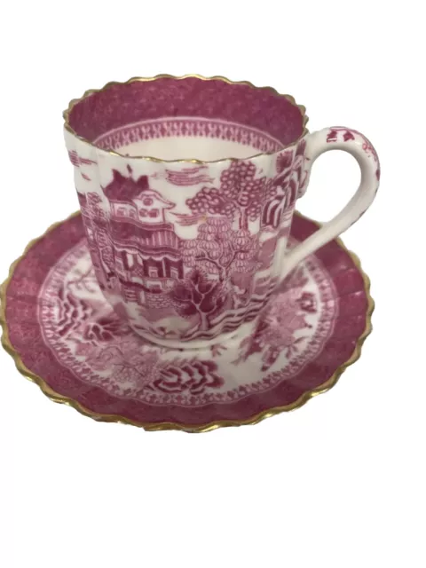 Spode Copeland 1908 Cup Saucer Mandarin Pink Fluted Gold Edge Demi Tasse