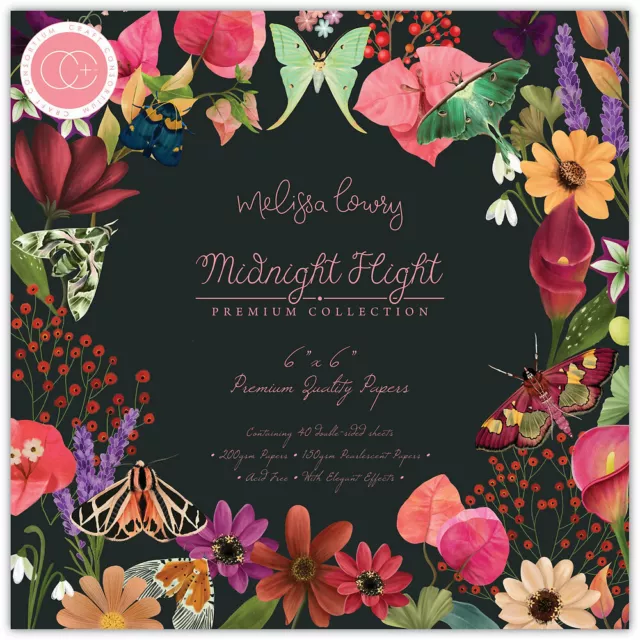 Craft Consortium Midnight Flight 6 x 6 Paper Pad Flowers Moths Bees Card Making