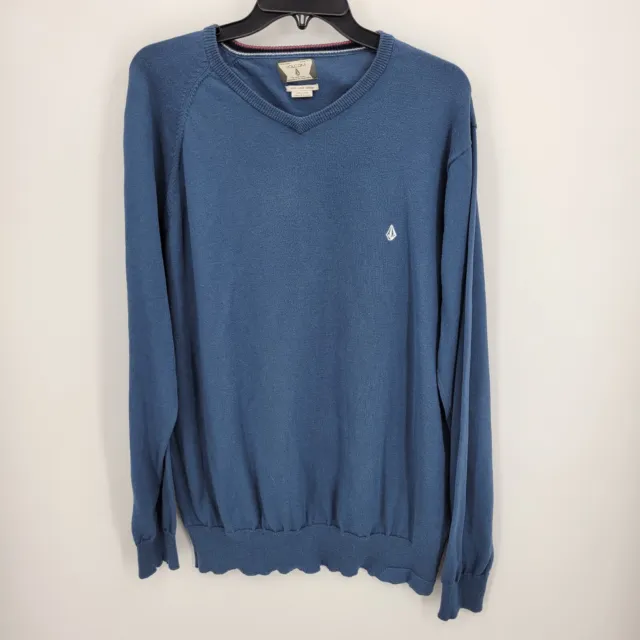 Volcom Sweater Mens Large Blue Crew Neck Long Sleeve Logo Pullover