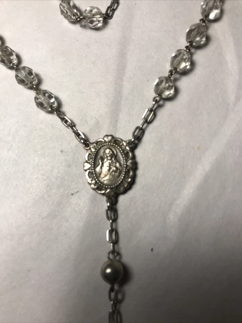 STERLING SILVER SACRED Heart of Jesus Medal on 25" Bead Necklace $57.83 ...